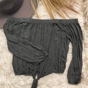 Off the shoulder sage long sleeve top